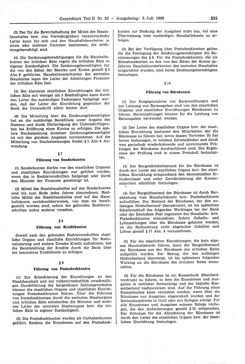 Gesetzblatt (GBl.) der Deutschen Demokratischen Republik (DDR) Teil ⅠⅠ 1969, Seite 355 (GBl. DDR ⅠⅠ 1969, S. 355)