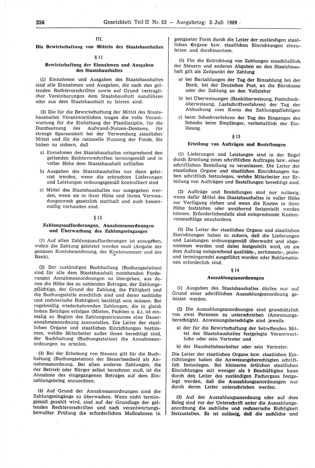 Gesetzblatt (GBl.) der Deutschen Demokratischen Republik (DDR) Teil ⅠⅠ 1969, Seite 356 (GBl. DDR ⅠⅠ 1969, S. 356)