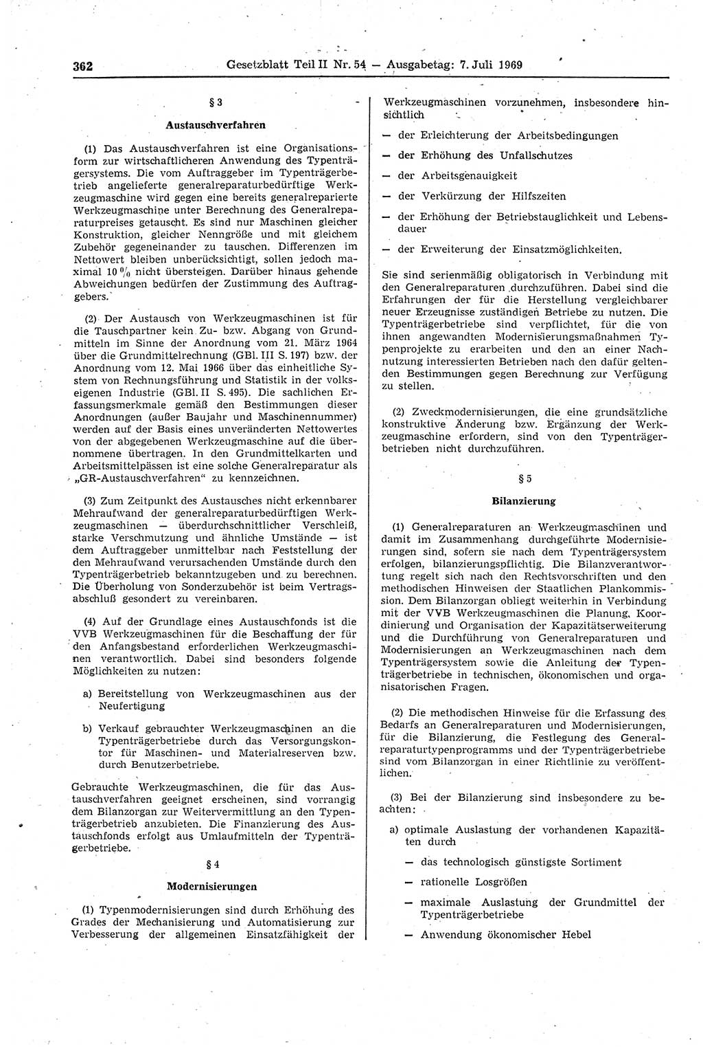 Gesetzblatt (GBl.) der Deutschen Demokratischen Republik (DDR) Teil ⅠⅠ 1969, Seite 362 (GBl. DDR ⅠⅠ 1969, S. 362)