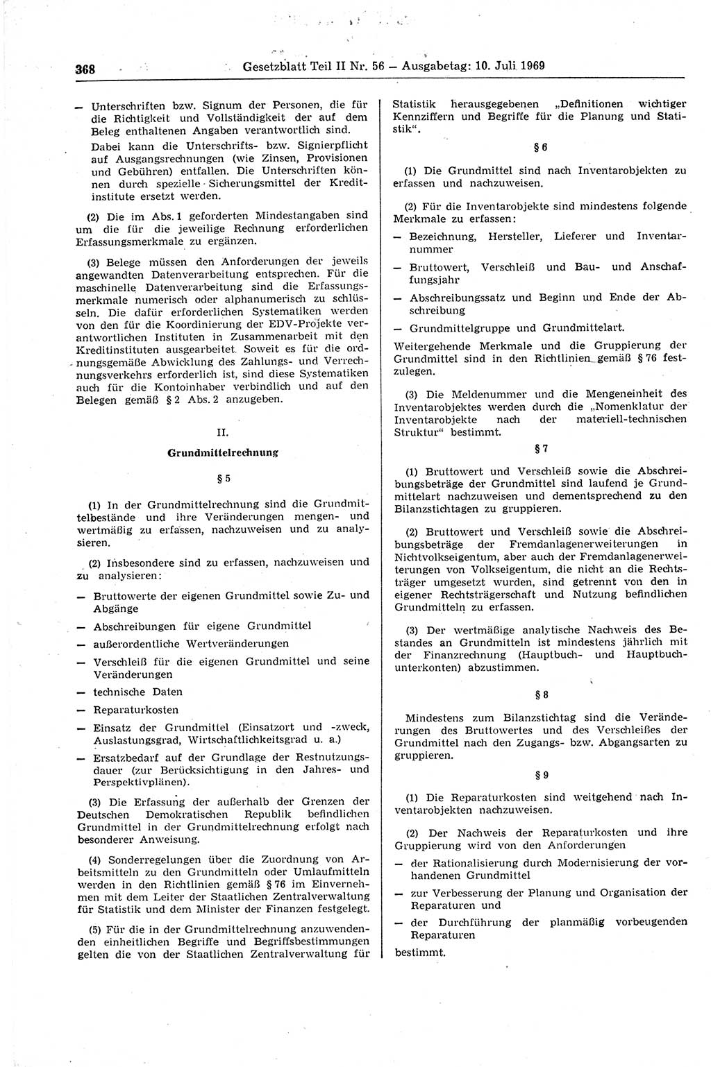 Gesetzblatt (GBl.) der Deutschen Demokratischen Republik (DDR) Teil ⅠⅠ 1969, Seite 368 (GBl. DDR ⅠⅠ 1969, S. 368)