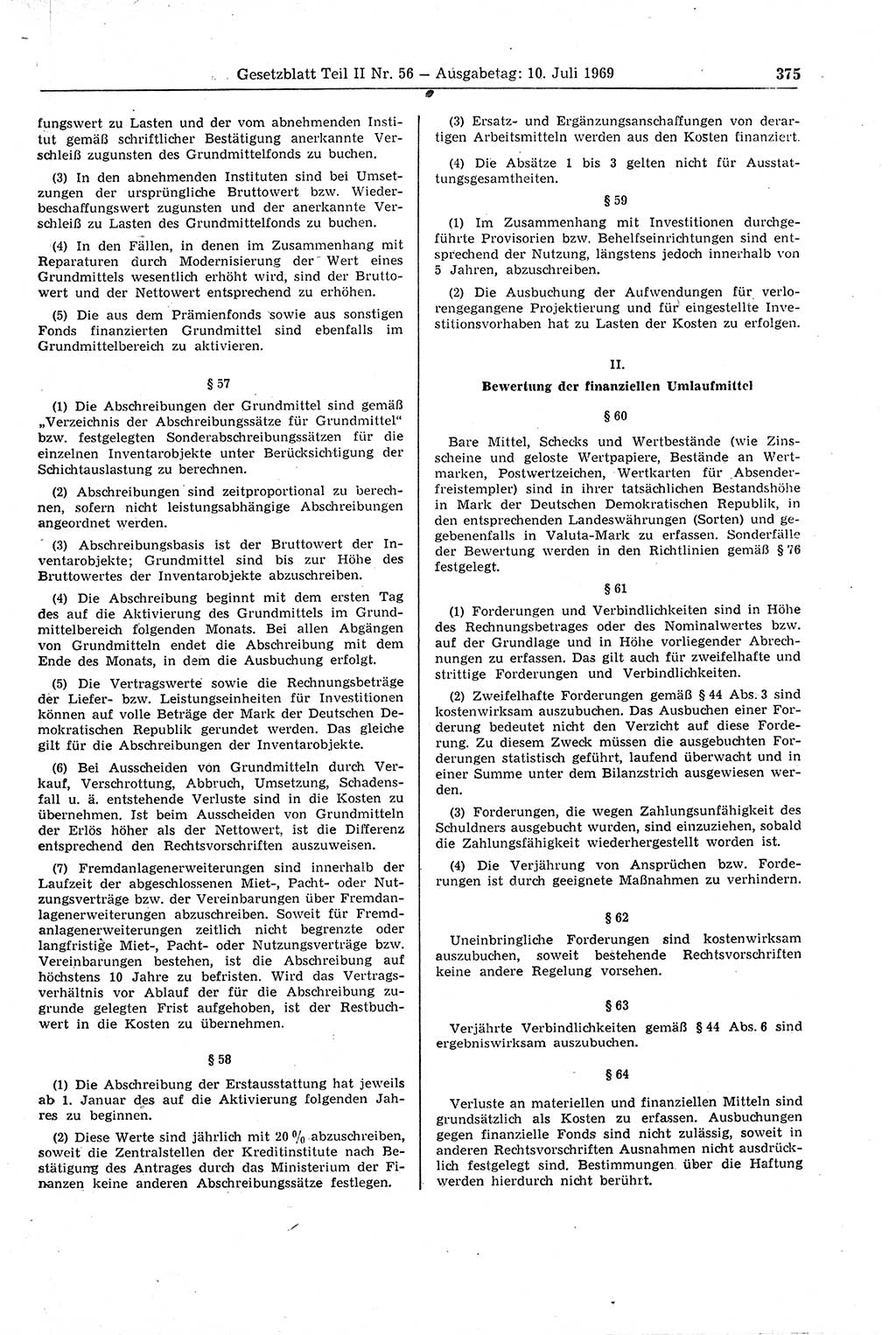 Gesetzblatt (GBl.) der Deutschen Demokratischen Republik (DDR) Teil ⅠⅠ 1969, Seite 375 (GBl. DDR ⅠⅠ 1969, S. 375)