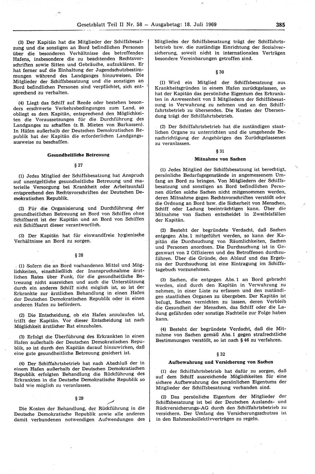 Gesetzblatt (GBl.) der Deutschen Demokratischen Republik (DDR) Teil ⅠⅠ 1969, Seite 385 (GBl. DDR ⅠⅠ 1969, S. 385)