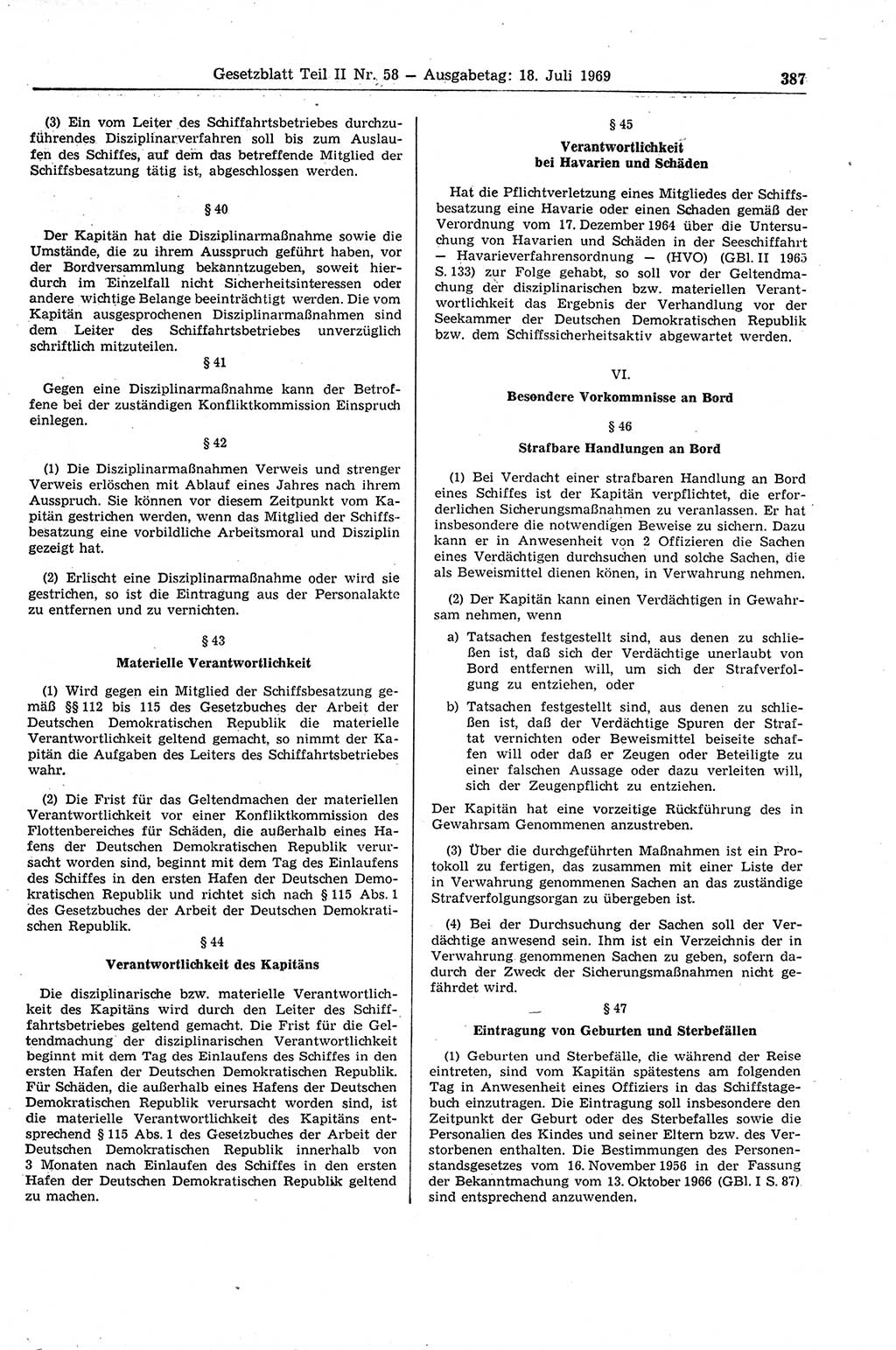 Gesetzblatt (GBl.) der Deutschen Demokratischen Republik (DDR) Teil ⅠⅠ 1969, Seite 387 (GBl. DDR ⅠⅠ 1969, S. 387)