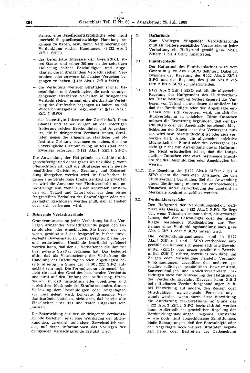 Gesetzblatt (GBl.) der Deutschen Demokratischen Republik (DDR) Teil ⅠⅠ 1969, Seite 394 (GBl. DDR ⅠⅠ 1969, S. 394)