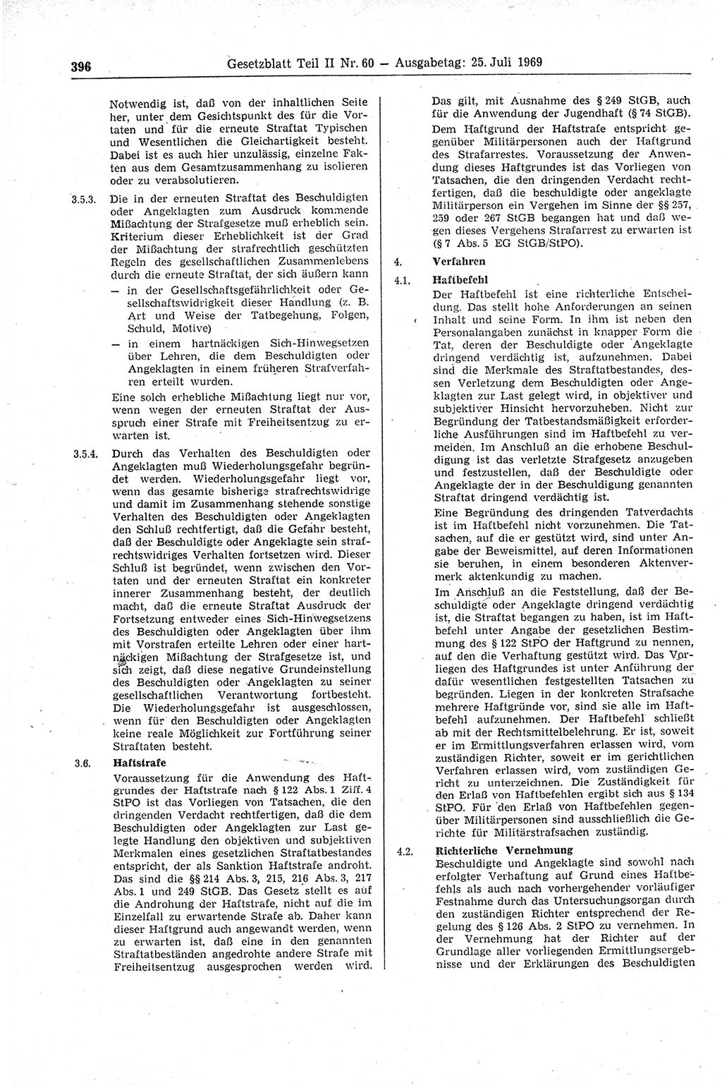 Gesetzblatt (GBl.) der Deutschen Demokratischen Republik (DDR) Teil ⅠⅠ 1969, Seite 396 (GBl. DDR ⅠⅠ 1969, S. 396)
