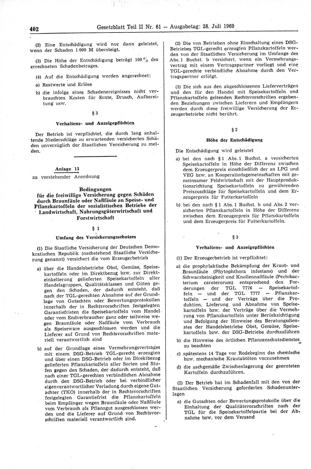 Gesetzblatt (GBl.) der Deutschen Demokratischen Republik (DDR) Teil ⅠⅠ 1969, Seite 402 (GBl. DDR ⅠⅠ 1969, S. 402)