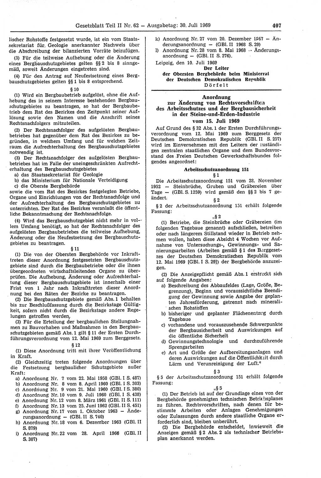 Gesetzblatt (GBl.) der Deutschen Demokratischen Republik (DDR) Teil ⅠⅠ 1969, Seite 407 (GBl. DDR ⅠⅠ 1969, S. 407)