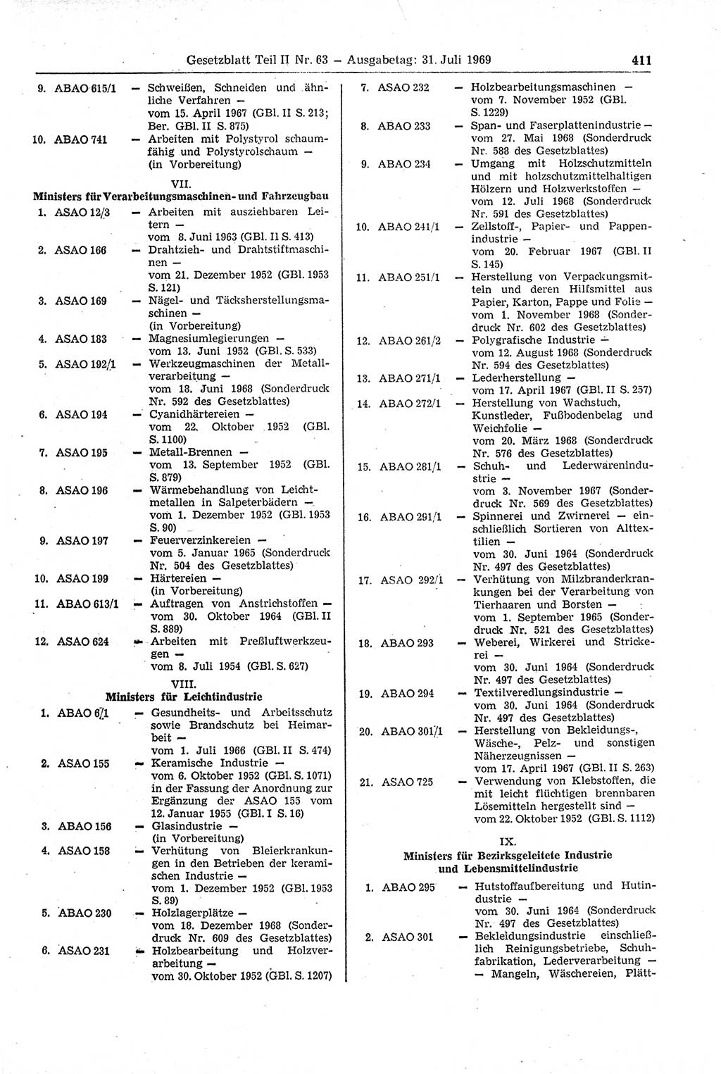 Gesetzblatt (GBl.) der Deutschen Demokratischen Republik (DDR) Teil ⅠⅠ 1969, Seite 411 (GBl. DDR ⅠⅠ 1969, S. 411)