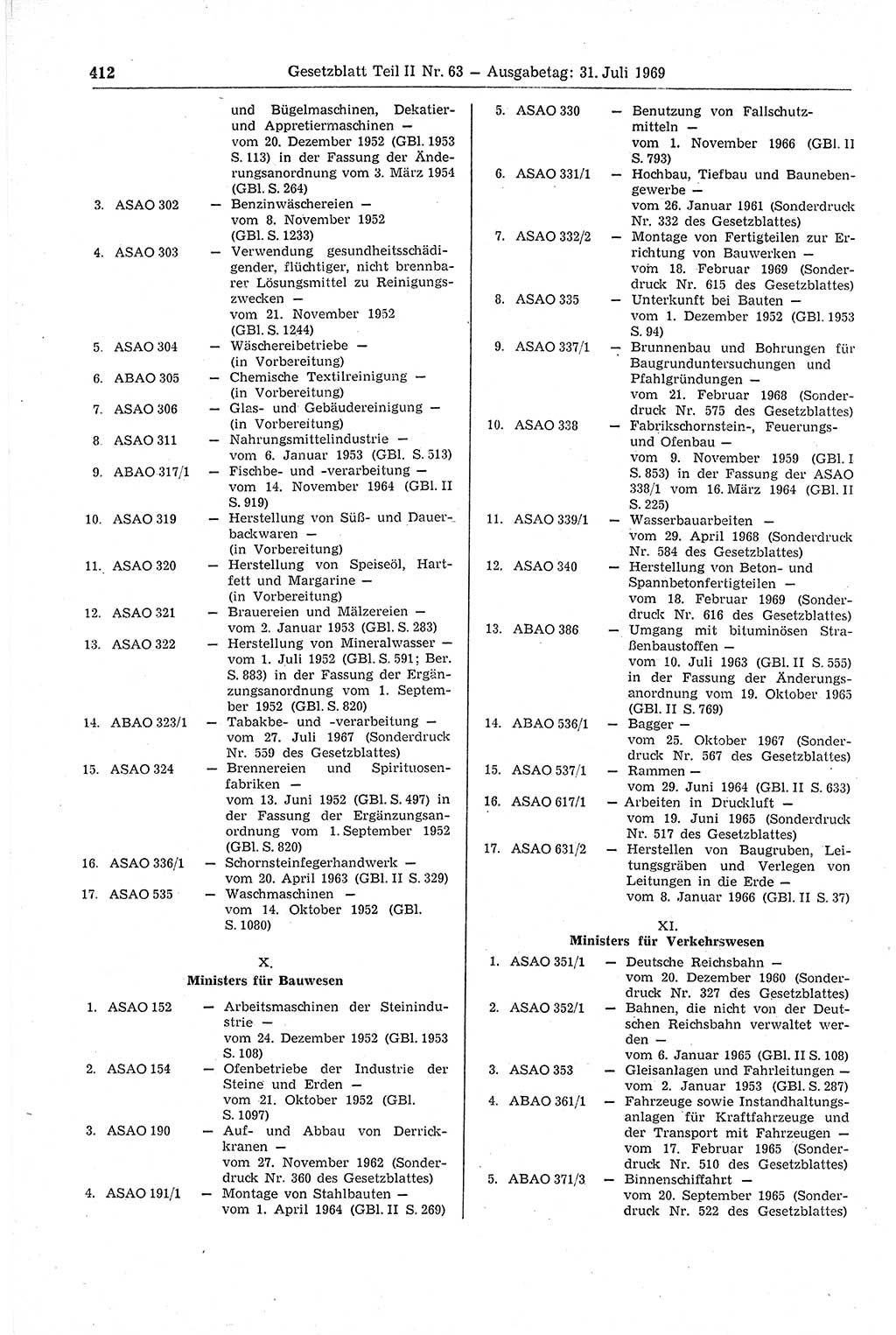 Gesetzblatt (GBl.) der Deutschen Demokratischen Republik (DDR) Teil ⅠⅠ 1969, Seite 412 (GBl. DDR ⅠⅠ 1969, S. 412)