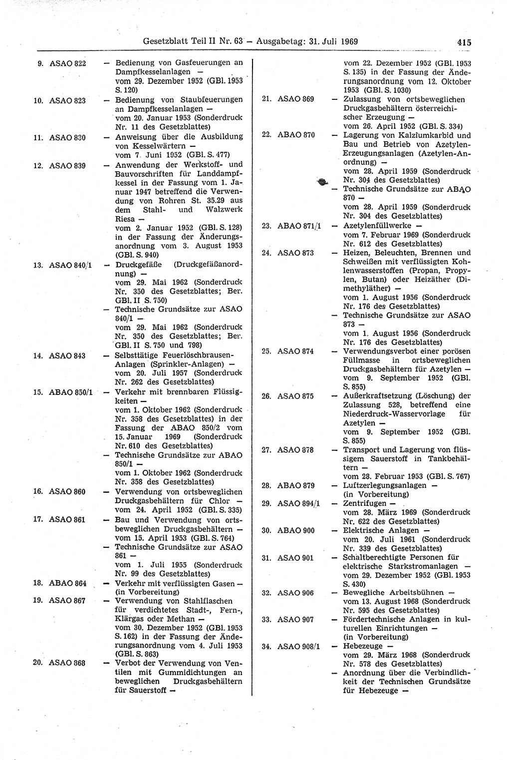 Gesetzblatt (GBl.) der Deutschen Demokratischen Republik (DDR) Teil ⅠⅠ 1969, Seite 415 (GBl. DDR ⅠⅠ 1969, S. 415)