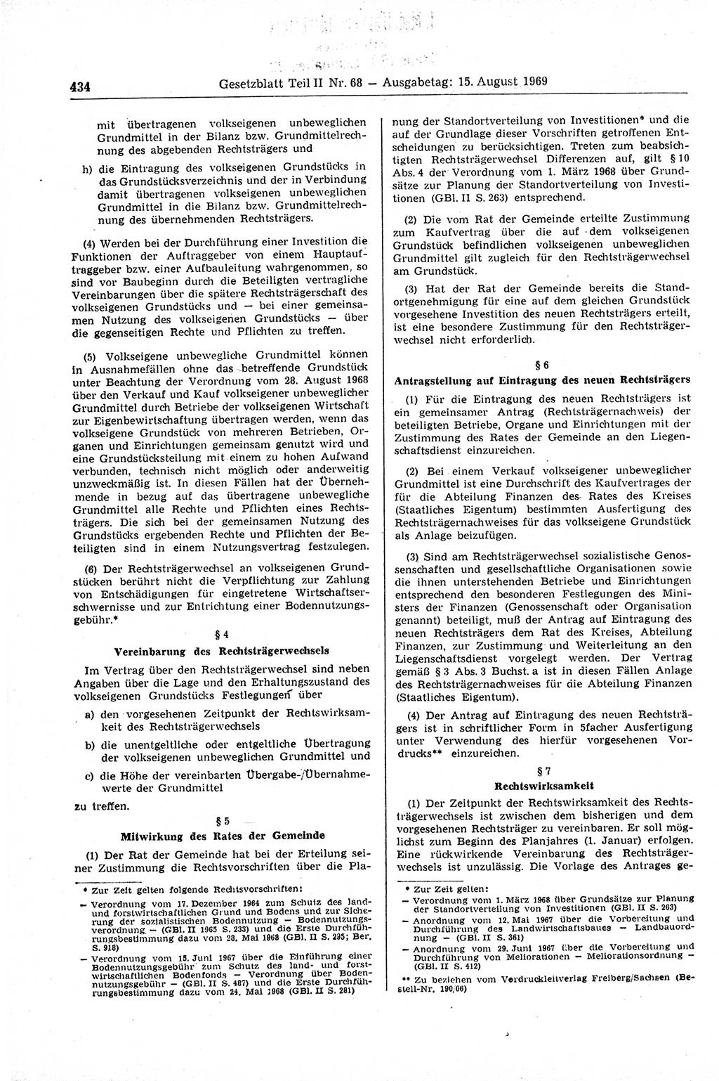 Gesetzblatt (GBl.) der Deutschen Demokratischen Republik (DDR) Teil ⅠⅠ 1969, Seite 434 (GBl. DDR ⅠⅠ 1969, S. 434)