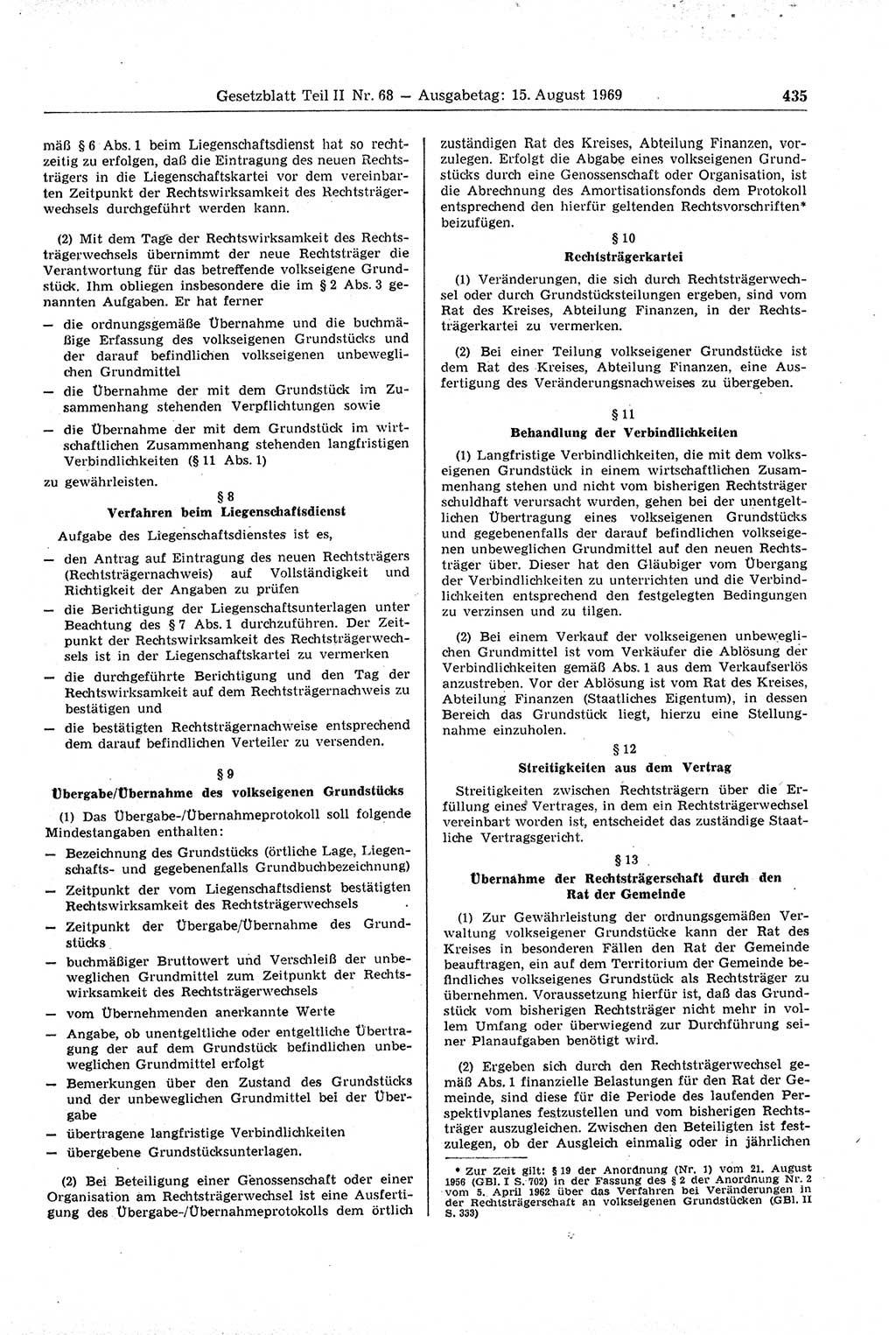 Gesetzblatt (GBl.) der Deutschen Demokratischen Republik (DDR) Teil ⅠⅠ 1969, Seite 435 (GBl. DDR ⅠⅠ 1969, S. 435)