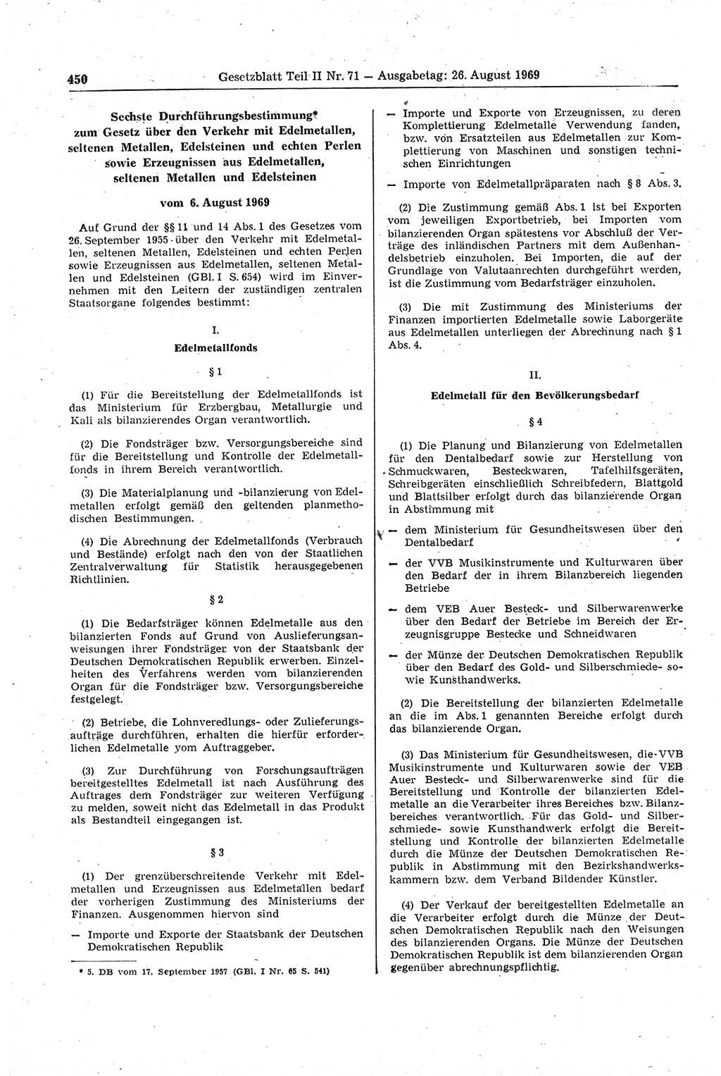 Gesetzblatt (GBl.) der Deutschen Demokratischen Republik (DDR) Teil ⅠⅠ 1969, Seite 450 (GBl. DDR ⅠⅠ 1969, S. 450)