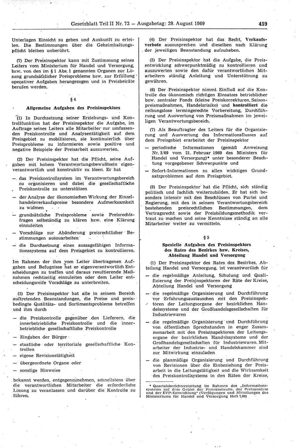 Gesetzblatt (GBl.) der Deutschen Demokratischen Republik (DDR) Teil ⅠⅠ 1969, Seite 459 (GBl. DDR ⅠⅠ 1969, S. 459)