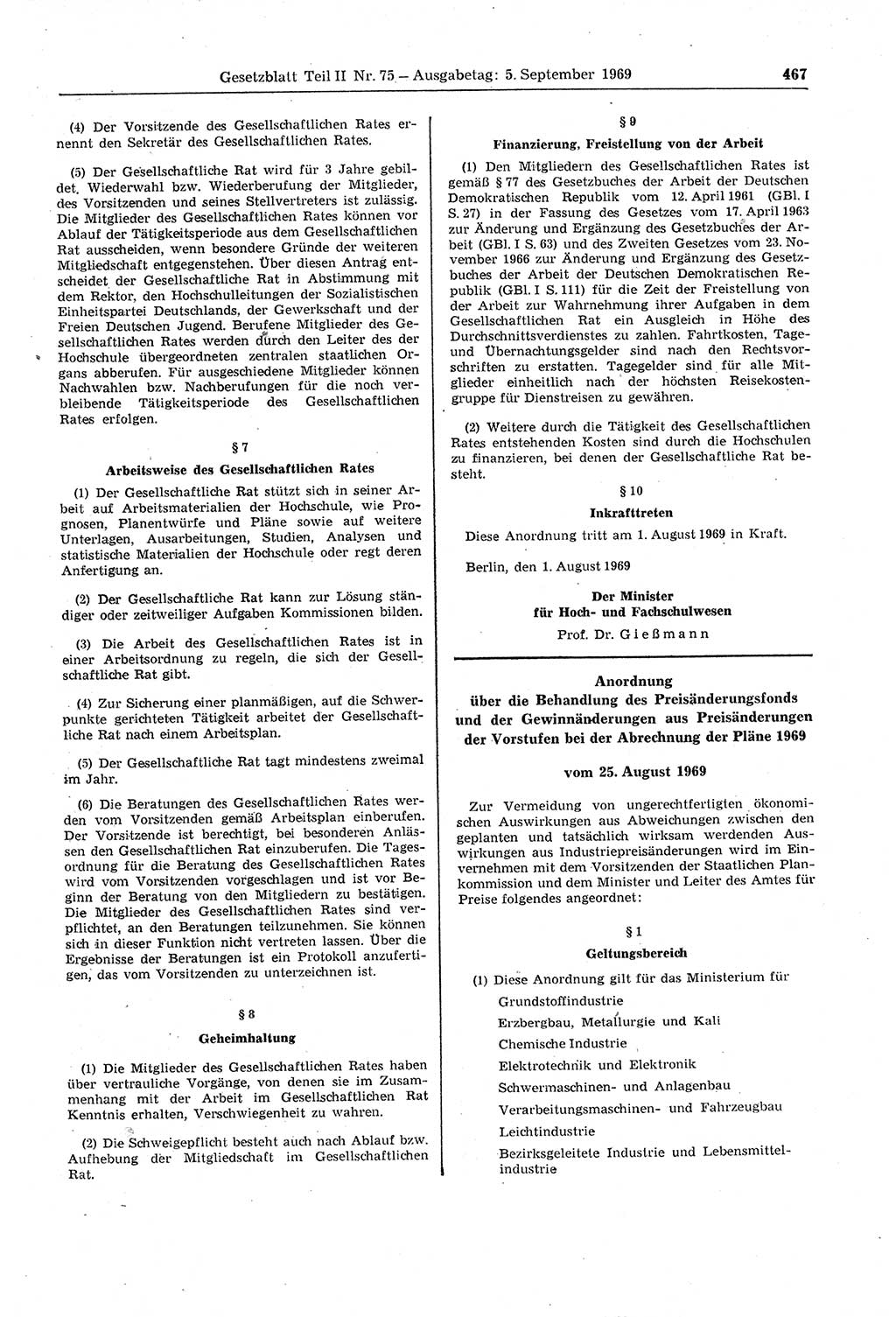 Gesetzblatt (GBl.) der Deutschen Demokratischen Republik (DDR) Teil ⅠⅠ 1969, Seite 467 (GBl. DDR ⅠⅠ 1969, S. 467)