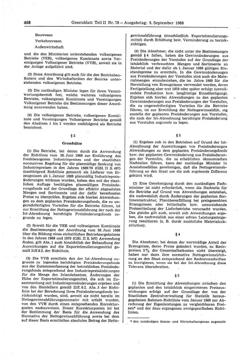 Gesetzblatt (GBl.) der Deutschen Demokratischen Republik (DDR) Teil ⅠⅠ 1969, Seite 468 (GBl. DDR ⅠⅠ 1969, S. 468)