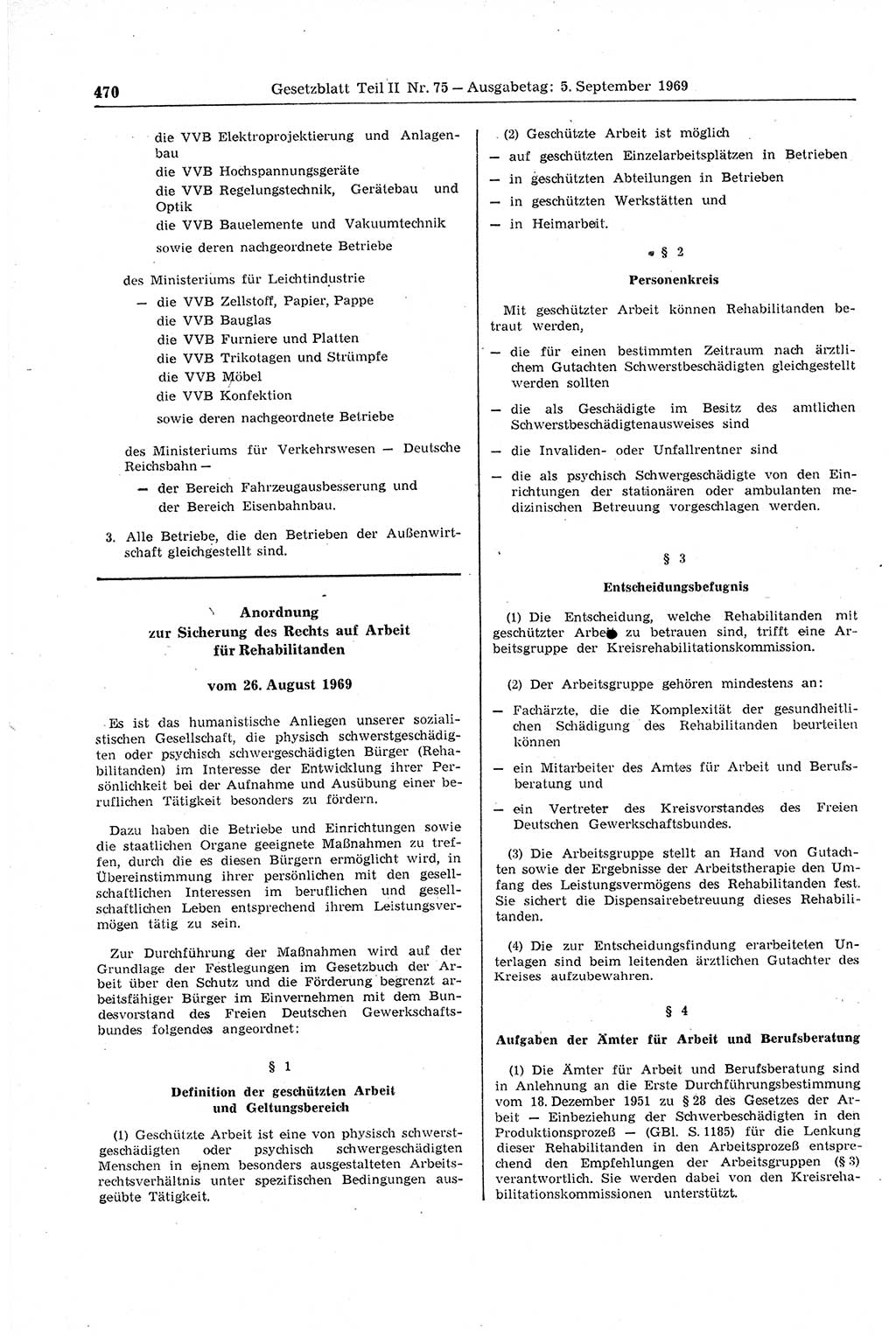 Gesetzblatt (GBl.) der Deutschen Demokratischen Republik (DDR) Teil ⅠⅠ 1969, Seite 470 (GBl. DDR ⅠⅠ 1969, S. 470)