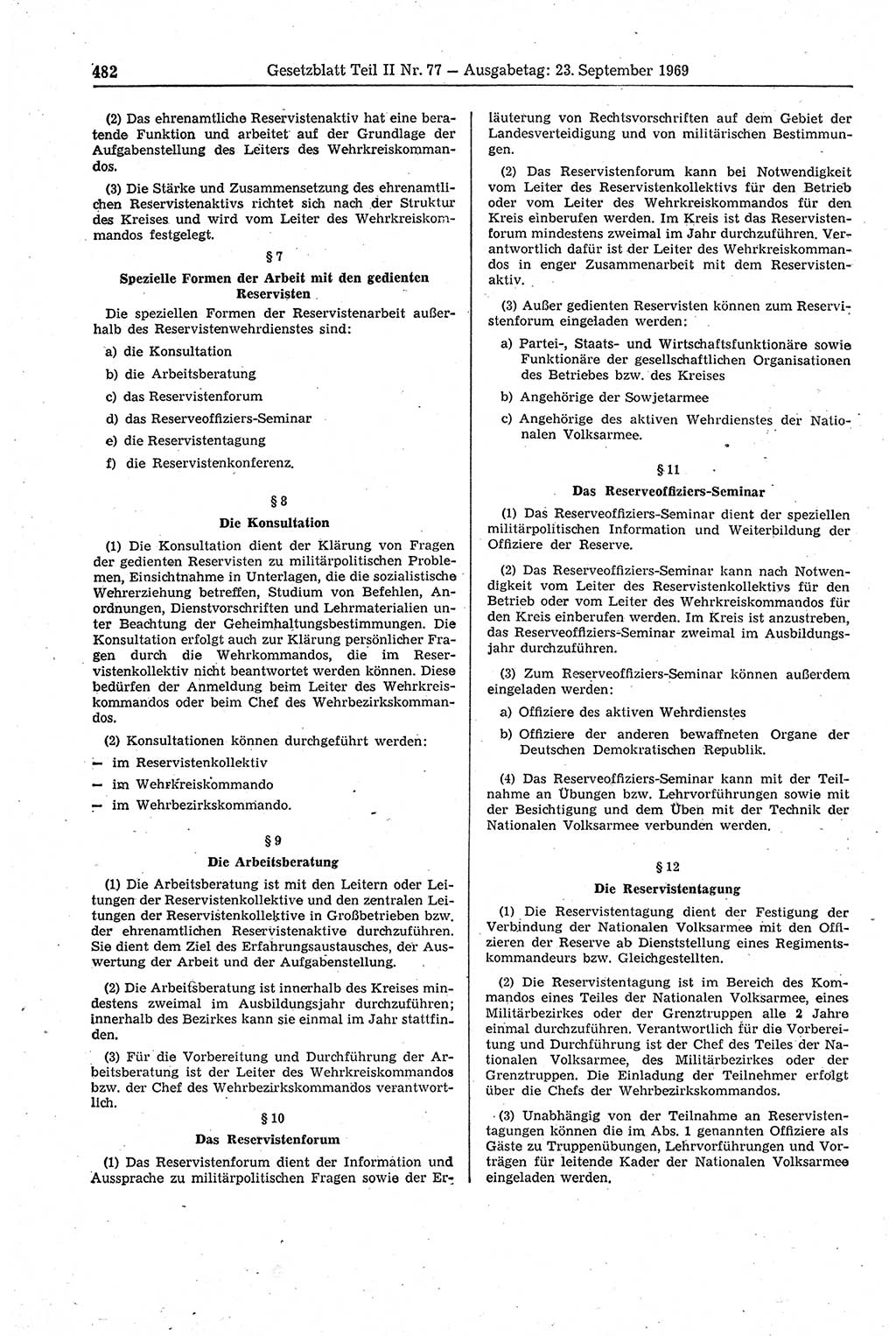 Gesetzblatt (GBl.) der Deutschen Demokratischen Republik (DDR) Teil ⅠⅠ 1969, Seite 482 (GBl. DDR ⅠⅠ 1969, S. 482)