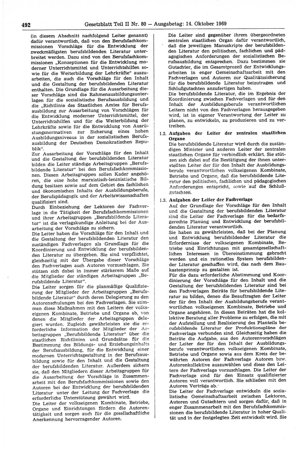 Gesetzblatt (GBl.) der Deutschen Demokratischen Republik (DDR) Teil ⅠⅠ 1969, Seite 492 (GBl. DDR ⅠⅠ 1969, S. 492)