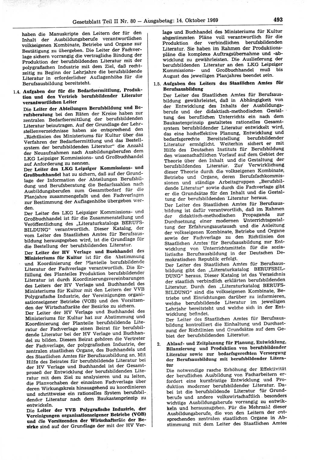 Gesetzblatt (GBl.) der Deutschen Demokratischen Republik (DDR) Teil ⅠⅠ 1969, Seite 493 (GBl. DDR ⅠⅠ 1969, S. 493)