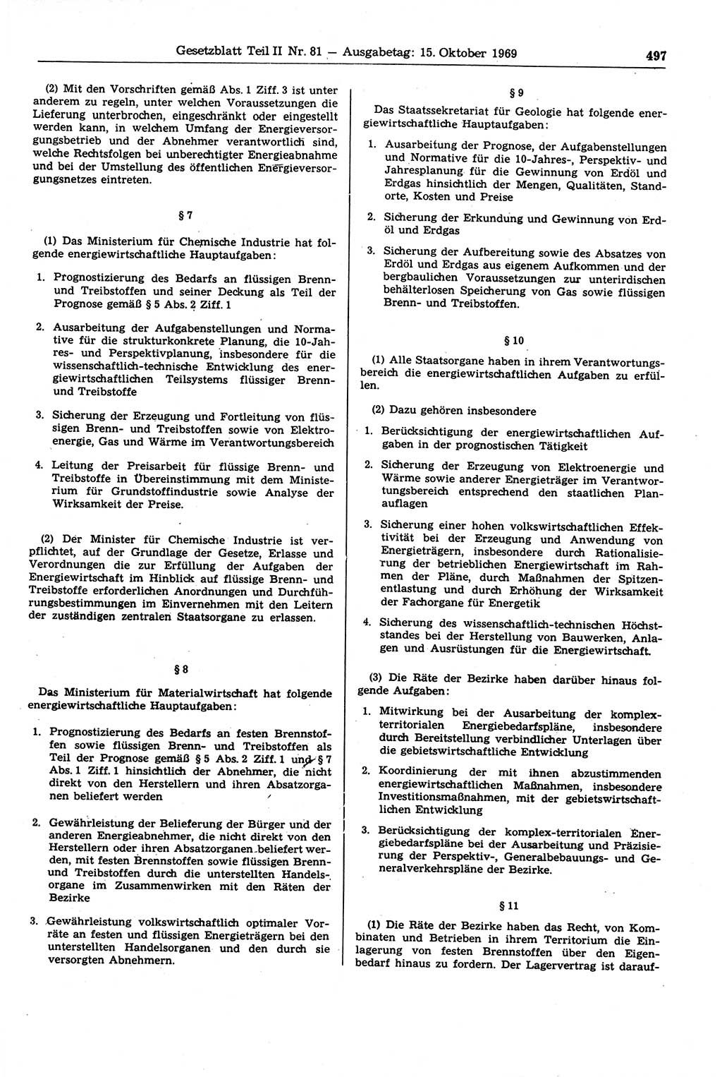 Gesetzblatt (GBl.) der Deutschen Demokratischen Republik (DDR) Teil ⅠⅠ 1969, Seite 497 (GBl. DDR ⅠⅠ 1969, S. 497)