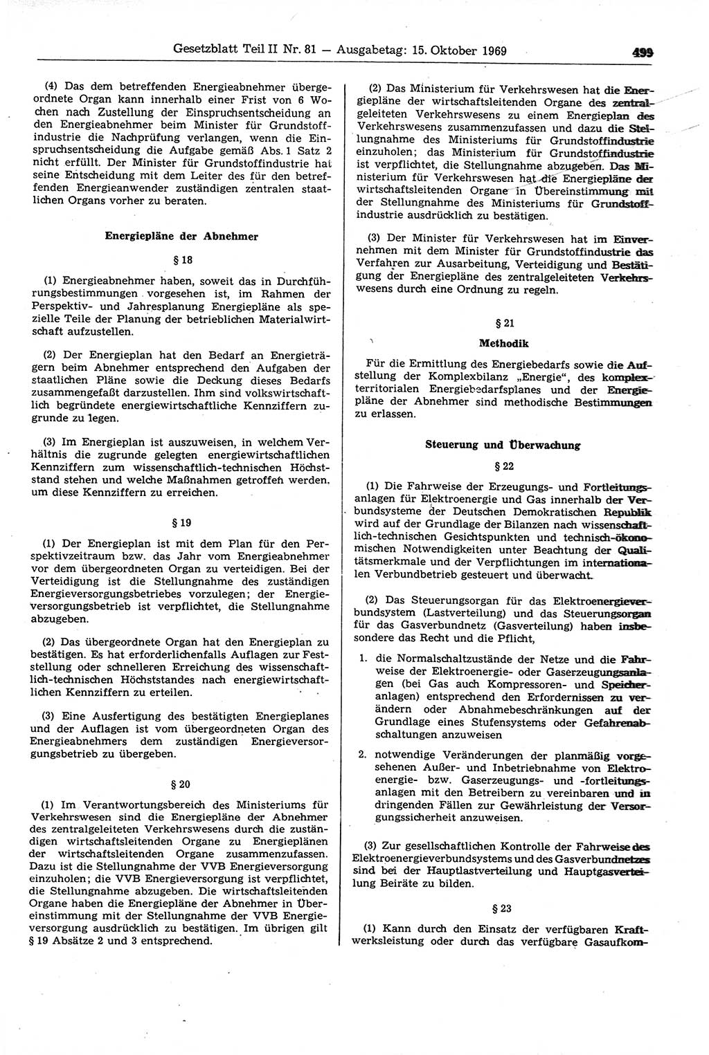 Gesetzblatt (GBl.) der Deutschen Demokratischen Republik (DDR) Teil ⅠⅠ 1969, Seite 499 (GBl. DDR ⅠⅠ 1969, S. 499)