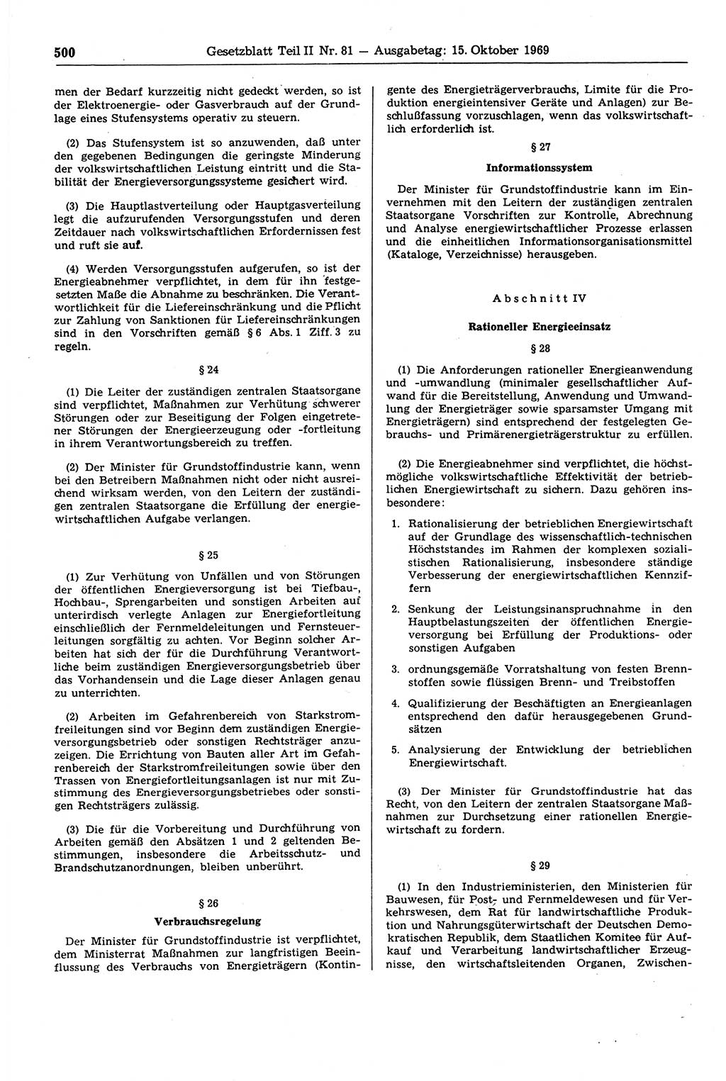 Gesetzblatt (GBl.) der Deutschen Demokratischen Republik (DDR) Teil ⅠⅠ 1969, Seite 500 (GBl. DDR ⅠⅠ 1969, S. 500)