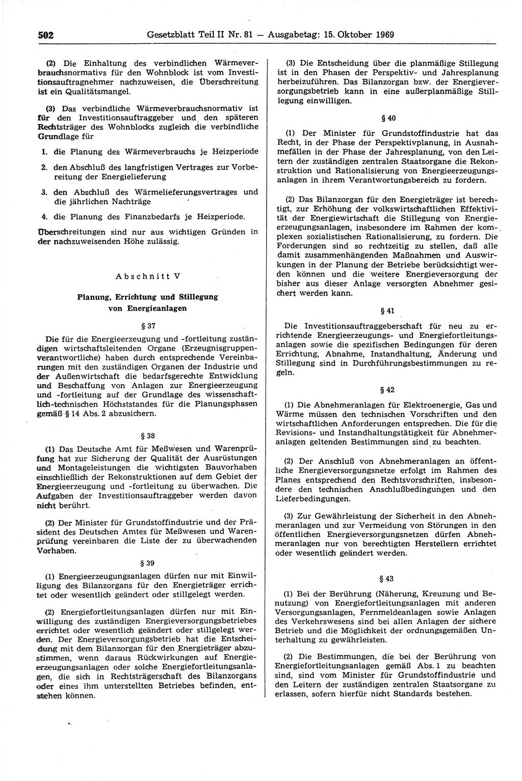 Gesetzblatt (GBl.) der Deutschen Demokratischen Republik (DDR) Teil ⅠⅠ 1969, Seite 502 (GBl. DDR ⅠⅠ 1969, S. 502)