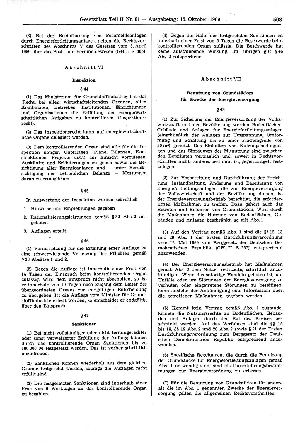 Gesetzblatt (GBl.) der Deutschen Demokratischen Republik (DDR) Teil ⅠⅠ 1969, Seite 503 (GBl. DDR ⅠⅠ 1969, S. 503)