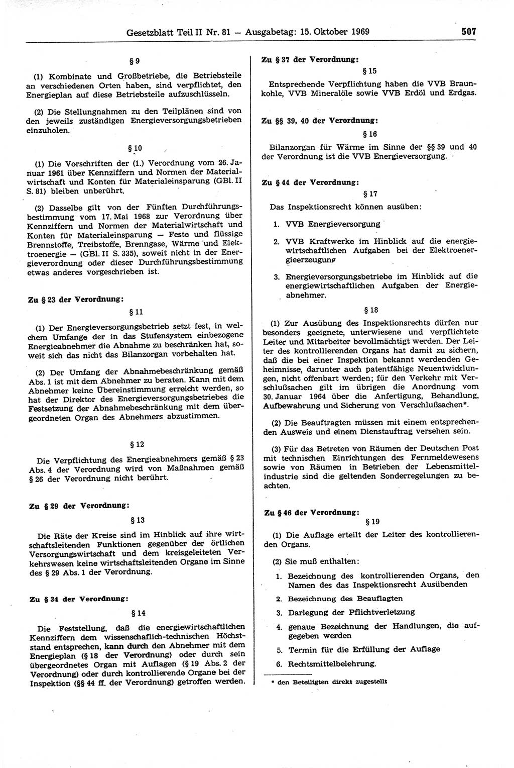 Gesetzblatt (GBl.) der Deutschen Demokratischen Republik (DDR) Teil ⅠⅠ 1969, Seite 507 (GBl. DDR ⅠⅠ 1969, S. 507)