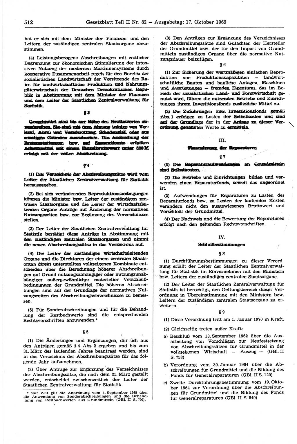 Gesetzblatt (GBl.) der Deutschen Demokratischen Republik (DDR) Teil ⅠⅠ 1969, Seite 512 (GBl. DDR ⅠⅠ 1969, S. 512)