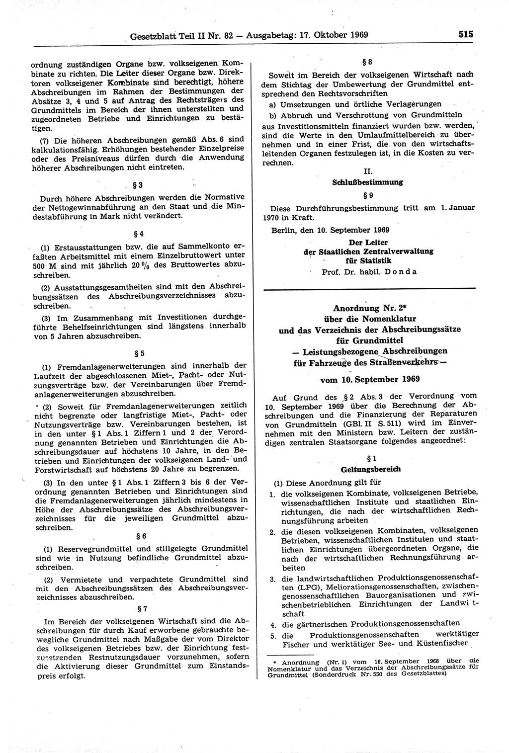 Gesetzblatt (GBl.) der Deutschen Demokratischen Republik (DDR) Teil ⅠⅠ 1969, Seite 515 (GBl. DDR ⅠⅠ 1969, S. 515)