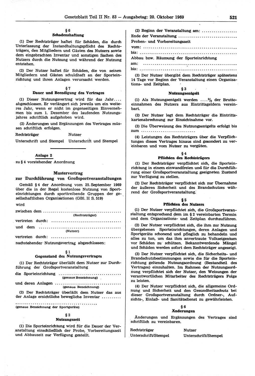 Gesetzblatt (GBl.) der Deutschen Demokratischen Republik (DDR) Teil ⅠⅠ 1969, Seite 521 (GBl. DDR ⅠⅠ 1969, S. 521)