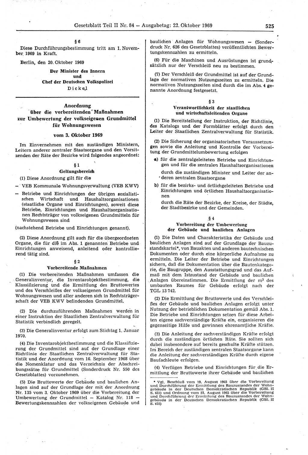 Gesetzblatt (GBl.) der Deutschen Demokratischen Republik (DDR) Teil ⅠⅠ 1969, Seite 525 (GBl. DDR ⅠⅠ 1969, S. 525)