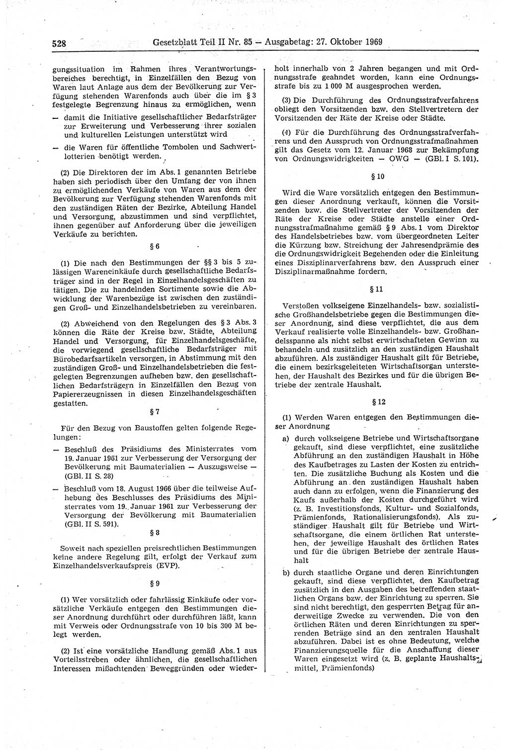 Gesetzblatt (GBl.) der Deutschen Demokratischen Republik (DDR) Teil ⅠⅠ 1969, Seite 528 (GBl. DDR ⅠⅠ 1969, S. 528)