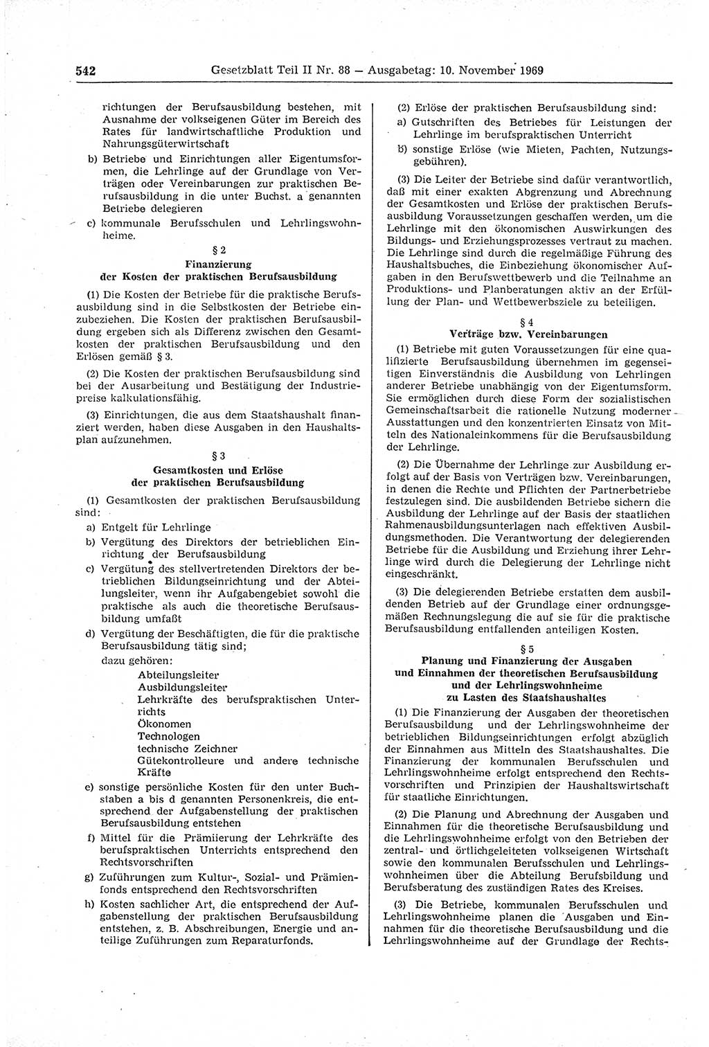 Gesetzblatt (GBl.) der Deutschen Demokratischen Republik (DDR) Teil ⅠⅠ 1969, Seite 542 (GBl. DDR ⅠⅠ 1969, S. 542)