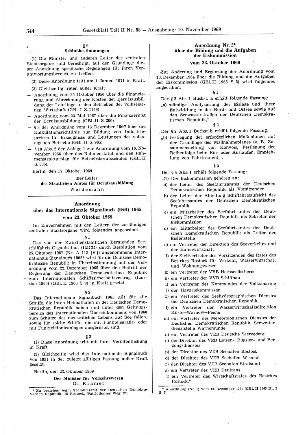 Gesetzblatt (GBl.) der Deutschen Demokratischen Republik (DDR) Teil ⅠⅠ 1969, Seite 544 (GBl. DDR ⅠⅠ 1969, S. 544)