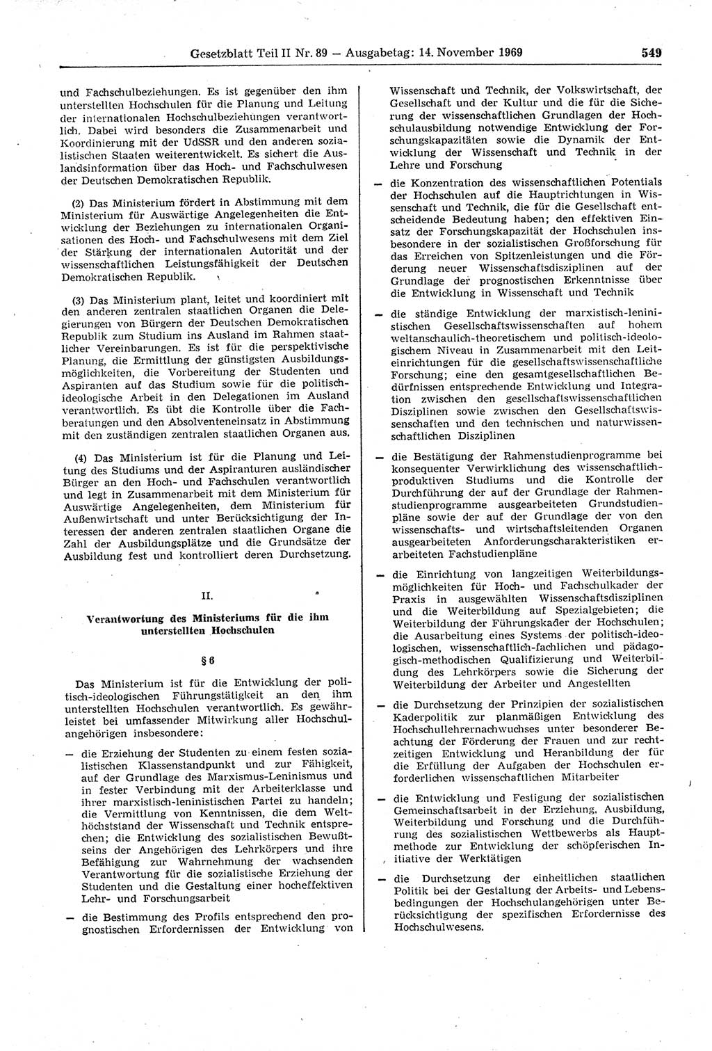 Gesetzblatt (GBl.) der Deutschen Demokratischen Republik (DDR) Teil ⅠⅠ 1969, Seite 549 (GBl. DDR ⅠⅠ 1969, S. 549)