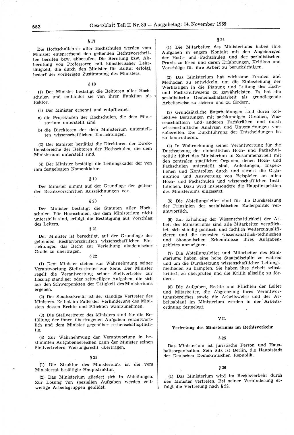 Gesetzblatt (GBl.) der Deutschen Demokratischen Republik (DDR) Teil ⅠⅠ 1969, Seite 552 (GBl. DDR ⅠⅠ 1969, S. 552)