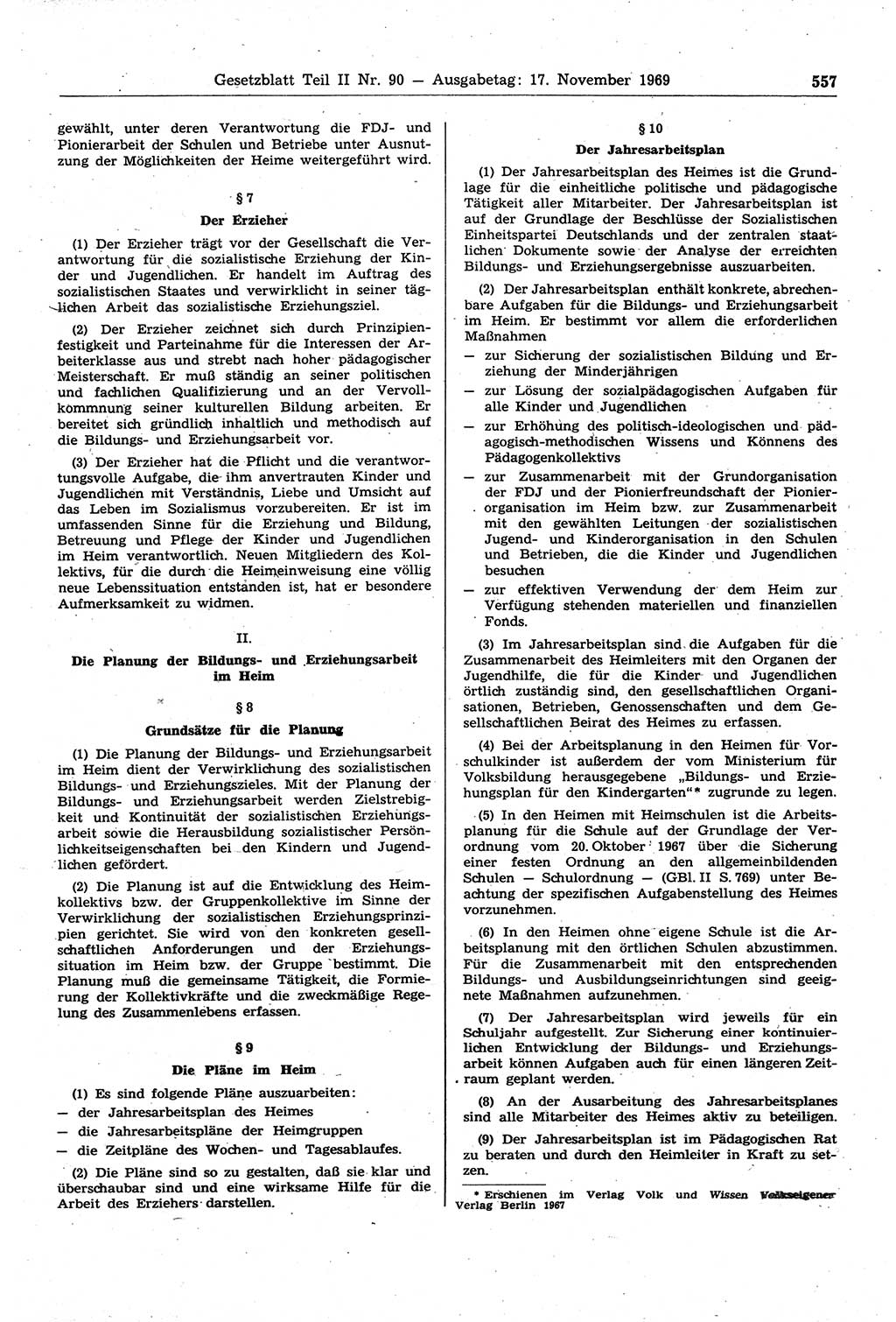 Gesetzblatt (GBl.) der Deutschen Demokratischen Republik (DDR) Teil ⅠⅠ 1969, Seite 557 (GBl. DDR ⅠⅠ 1969, S. 557)