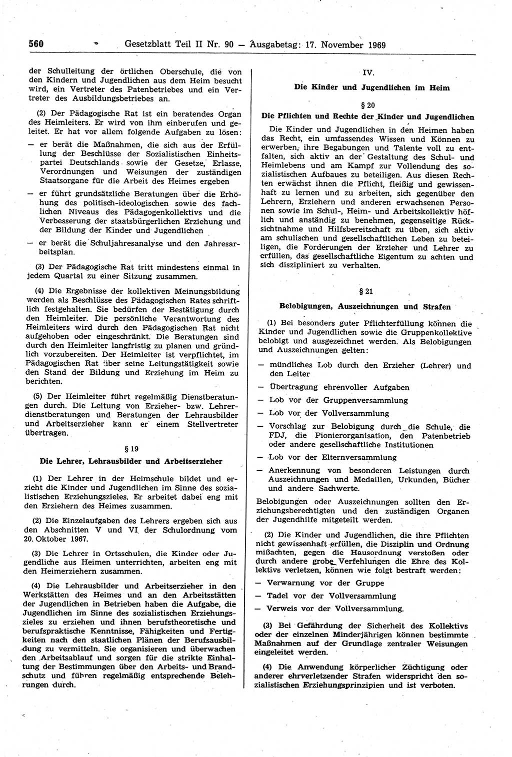 Gesetzblatt (GBl.) der Deutschen Demokratischen Republik (DDR) Teil ⅠⅠ 1969, Seite 560 (GBl. DDR ⅠⅠ 1969, S. 560)