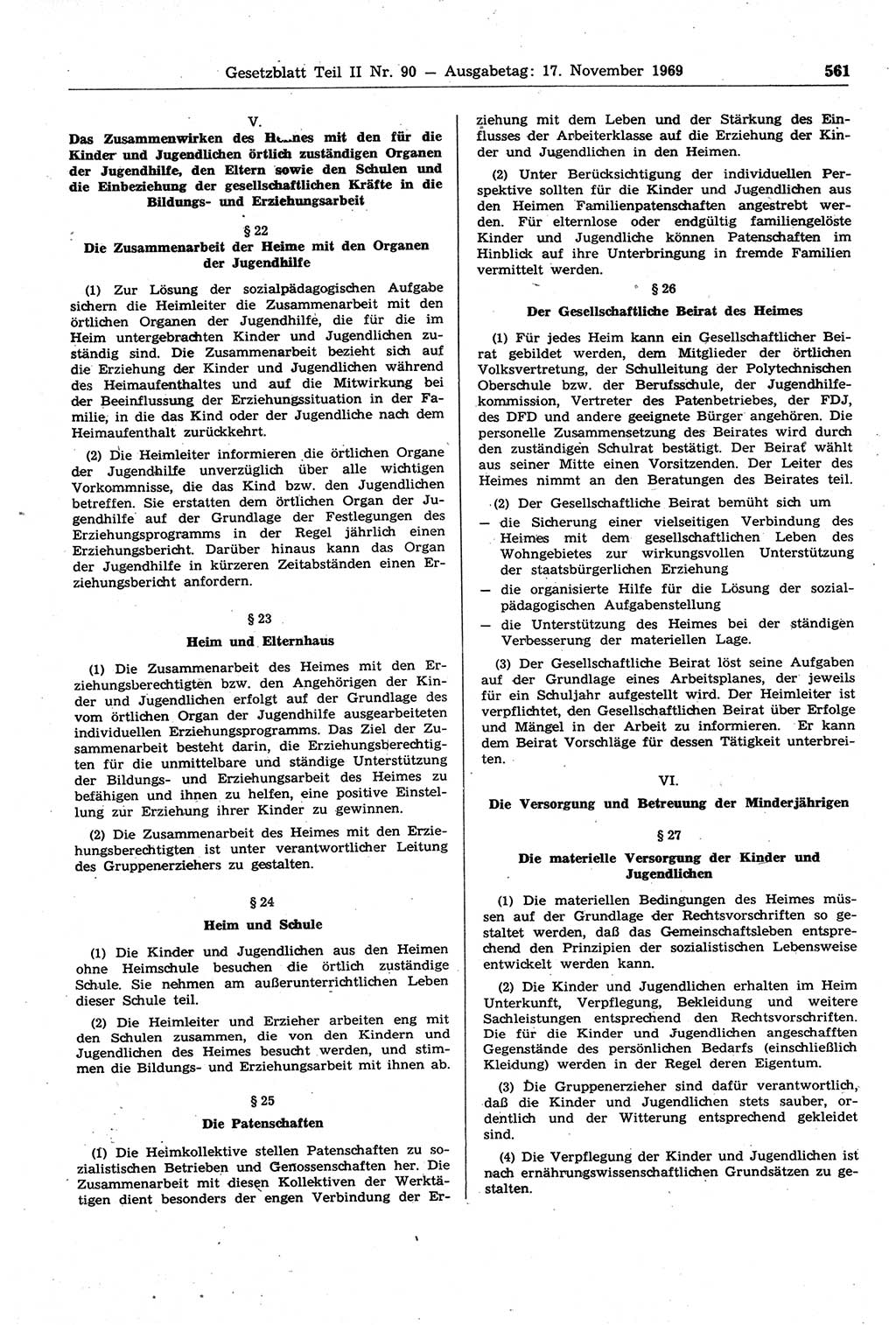 Gesetzblatt (GBl.) der Deutschen Demokratischen Republik (DDR) Teil ⅠⅠ 1969, Seite 561 (GBl. DDR ⅠⅠ 1969, S. 561)