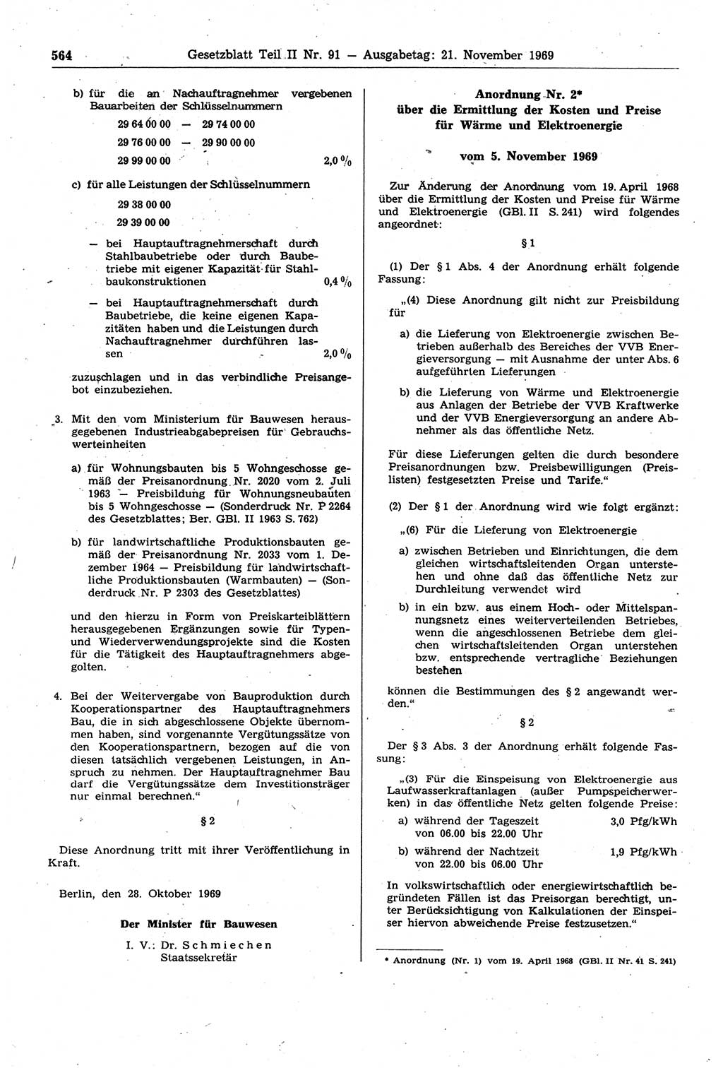 Gesetzblatt (GBl.) der Deutschen Demokratischen Republik (DDR) Teil ⅠⅠ 1969, Seite 564 (GBl. DDR ⅠⅠ 1969, S. 564)
