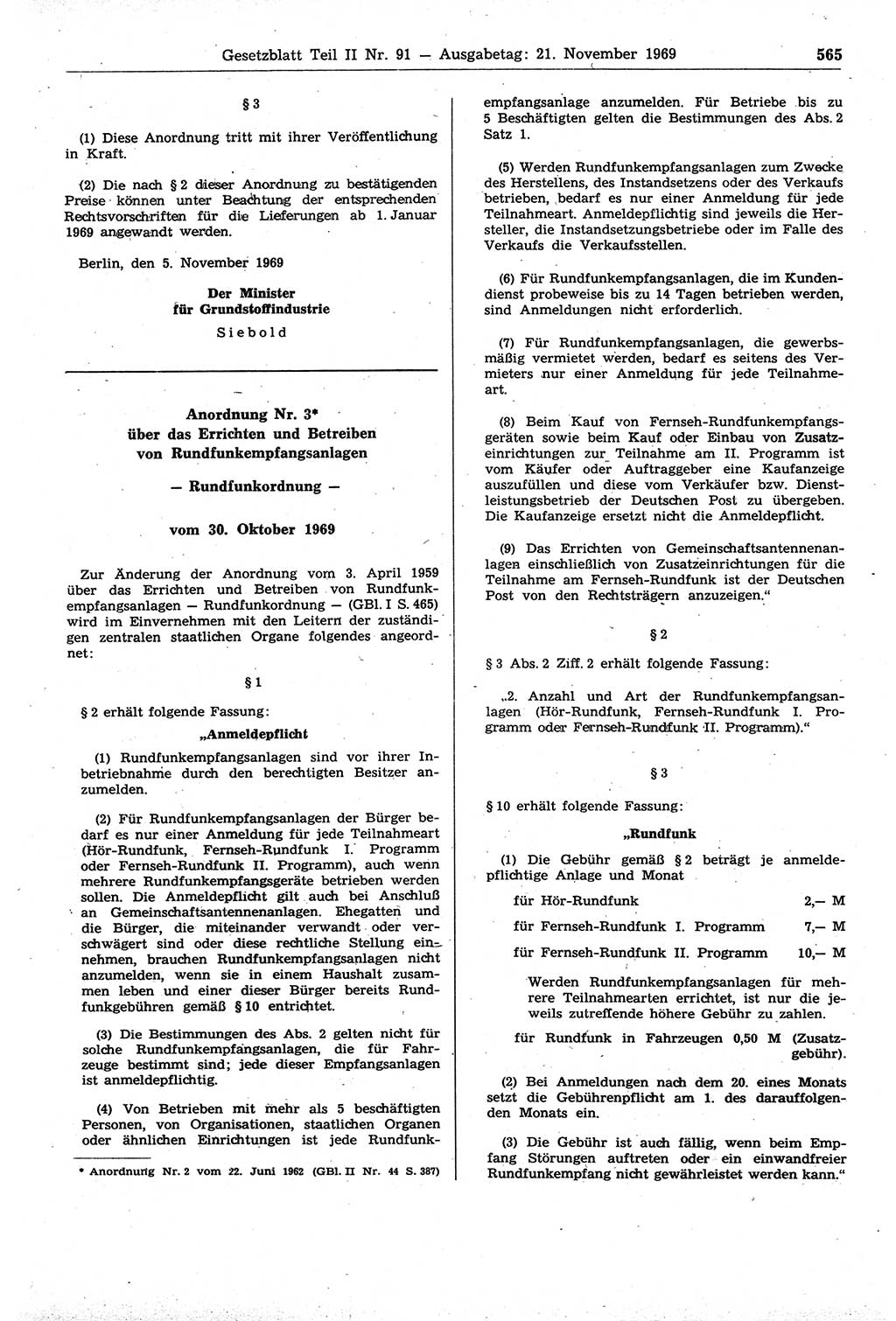 Gesetzblatt (GBl.) der Deutschen Demokratischen Republik (DDR) Teil ⅠⅠ 1969, Seite 565 (GBl. DDR ⅠⅠ 1969, S. 565)