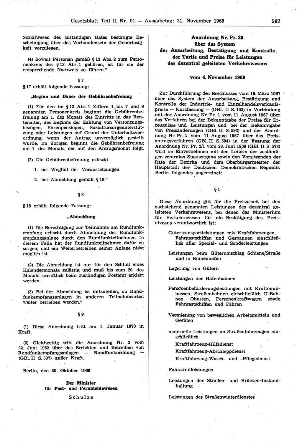 Gesetzblatt (GBl.) der Deutschen Demokratischen Republik (DDR) Teil ⅠⅠ 1969, Seite 567 (GBl. DDR ⅠⅠ 1969, S. 567)