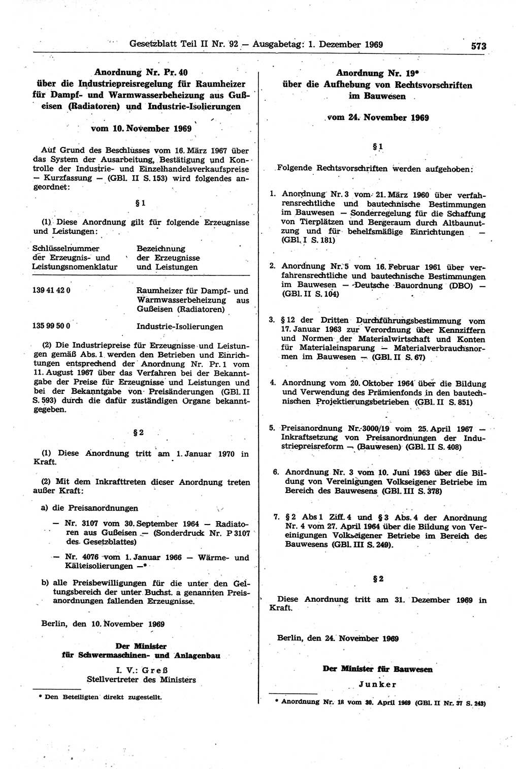 Gesetzblatt (GBl.) der Deutschen Demokratischen Republik (DDR) Teil ⅠⅠ 1969, Seite 573 (GBl. DDR ⅠⅠ 1969, S. 573)