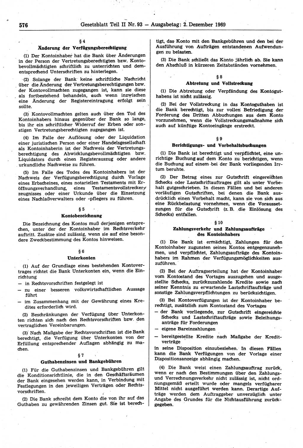 Gesetzblatt (GBl.) der Deutschen Demokratischen Republik (DDR) Teil ⅠⅠ 1969, Seite 576 (GBl. DDR ⅠⅠ 1969, S. 576)