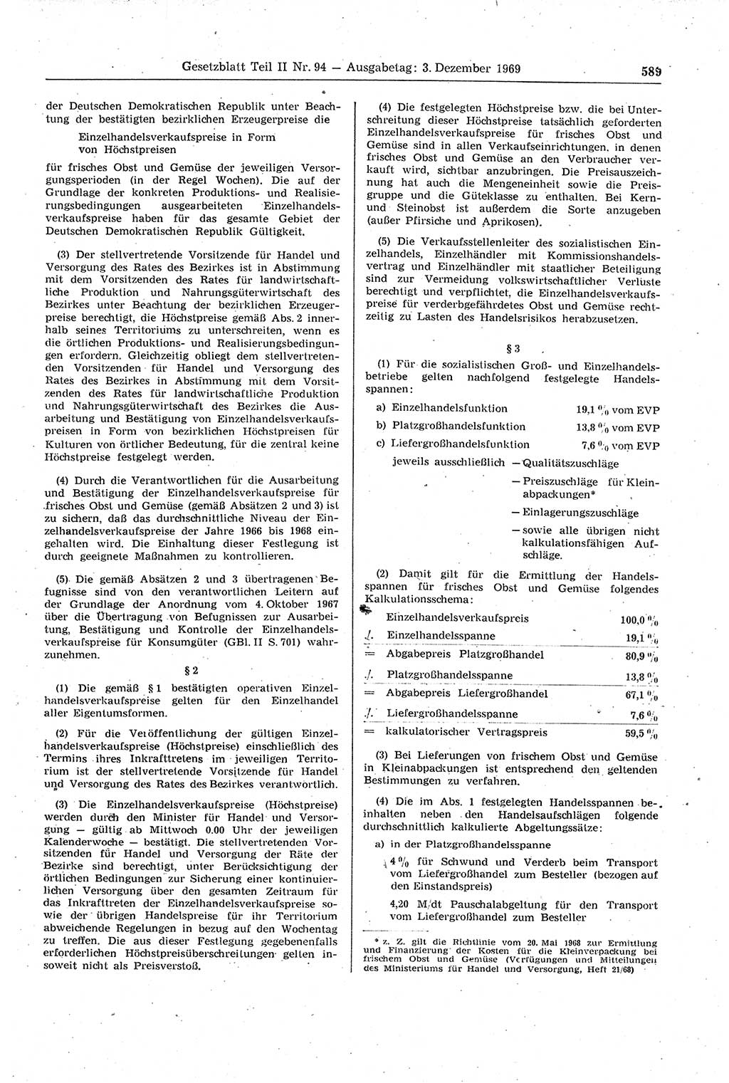 Gesetzblatt (GBl.) der Deutschen Demokratischen Republik (DDR) Teil ⅠⅠ 1969, Seite 589 (GBl. DDR ⅠⅠ 1969, S. 589)