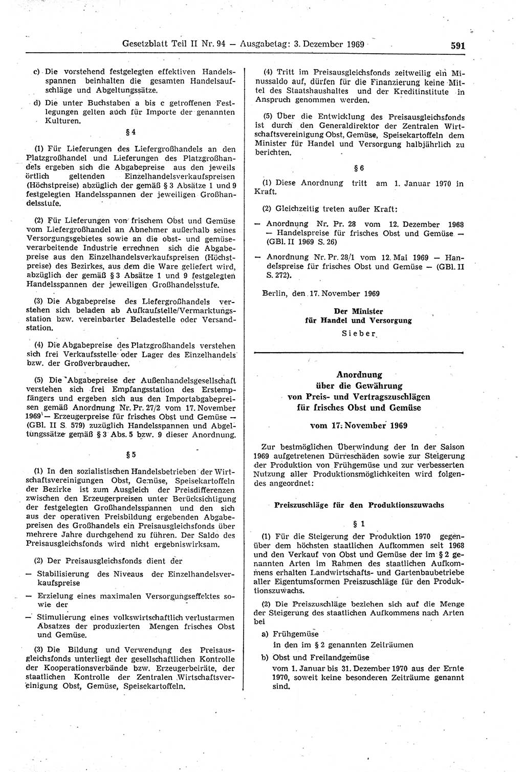 Gesetzblatt (GBl.) der Deutschen Demokratischen Republik (DDR) Teil ⅠⅠ 1969, Seite 591 (GBl. DDR ⅠⅠ 1969, S. 591)