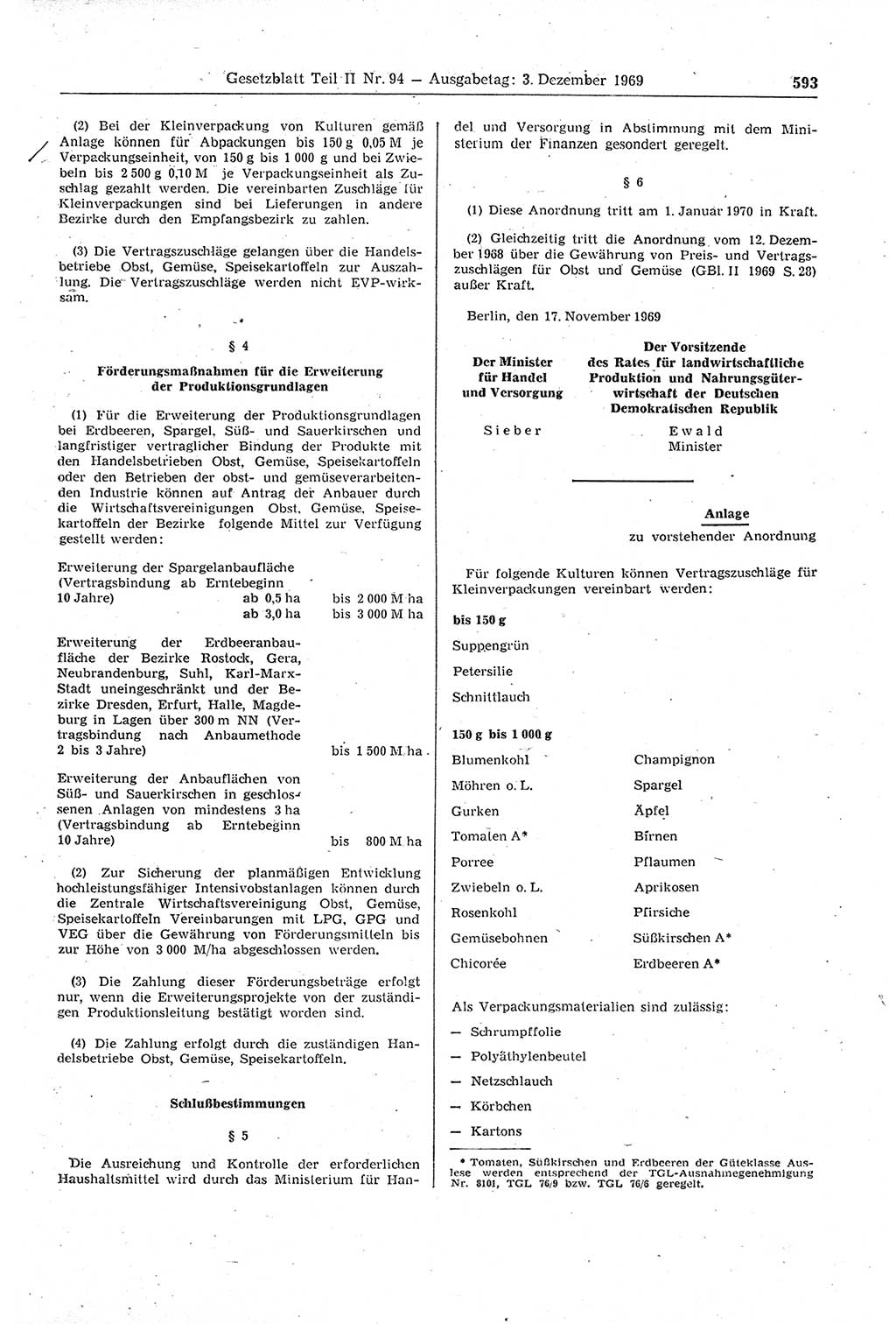 Gesetzblatt (GBl.) der Deutschen Demokratischen Republik (DDR) Teil ⅠⅠ 1969, Seite 593 (GBl. DDR ⅠⅠ 1969, S. 593)